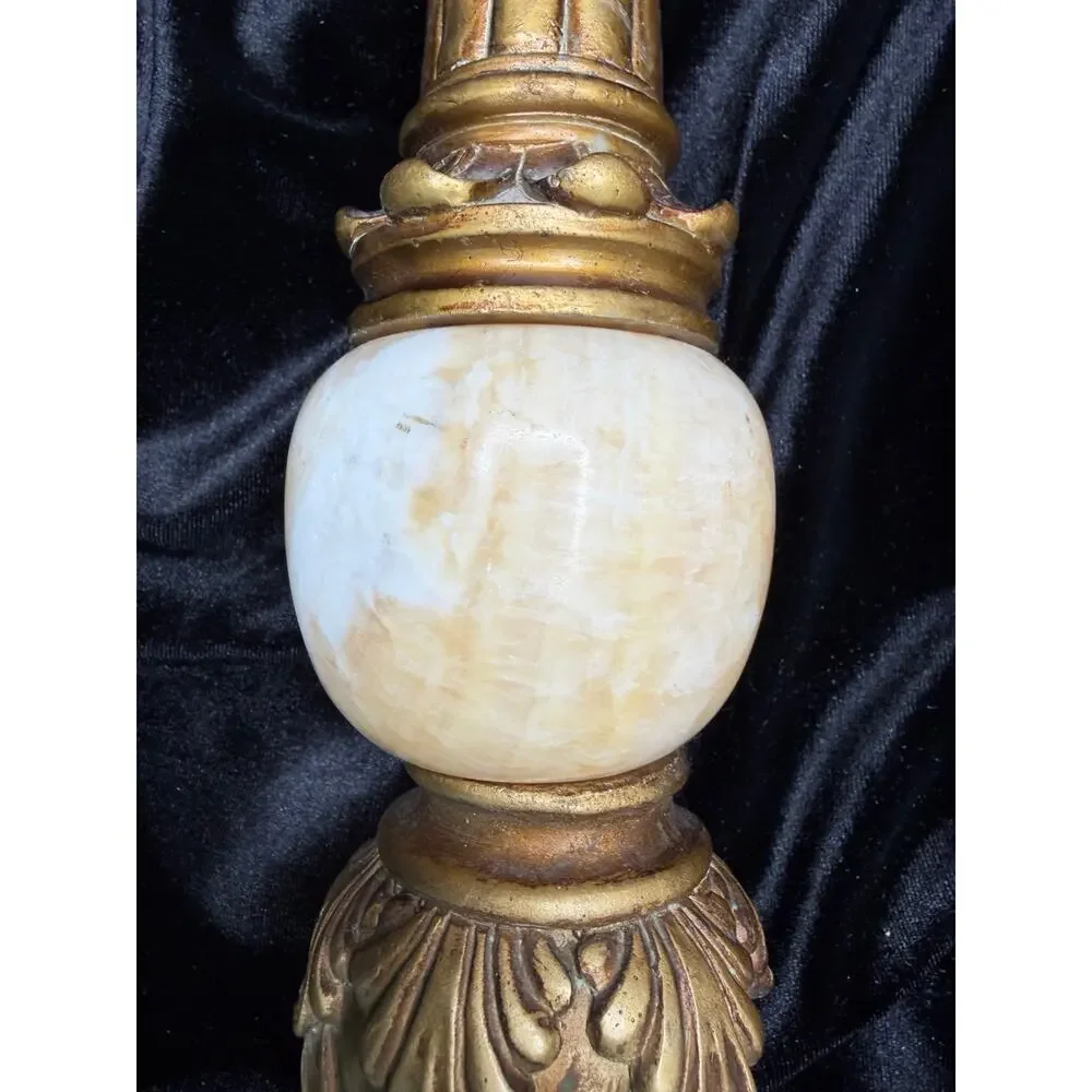 Vintage Stone & Gilt Resin Candlestick Set French Country Decor